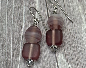 Hazel purple lamp work glass earrings