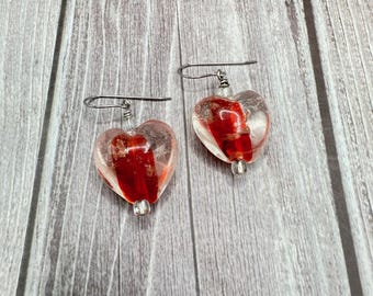 Traci - Red heart lamp work earrings