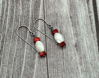 Denise Mother of pearl and apple coral earrings