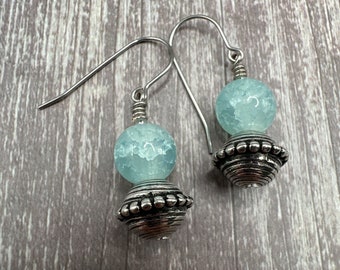 Isadora - Aqua glass crackle earrings