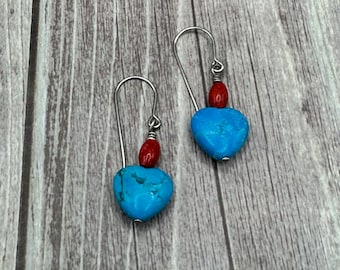 Allison - Apple coral and turquoise dyed stone earrings.