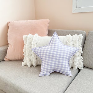 Lilac Gingham Linen Star Cushion 40cm