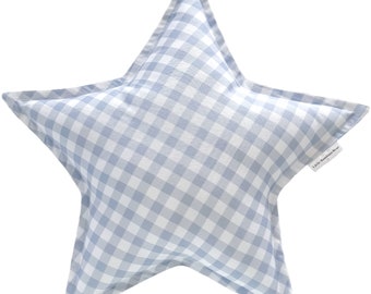 Blue Gingham Star Cushion - Kids Cushion, Children's Pillow, Kids Decor, Childrens Room Decor, Star Pillow
