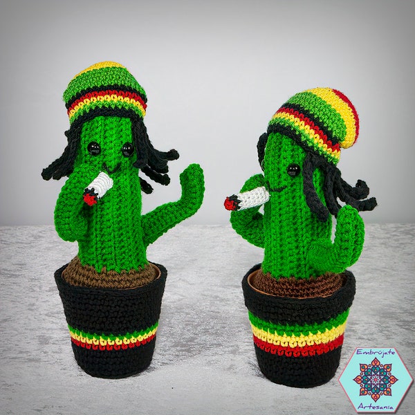 Cactus de crochet Rasta, Muñeco Bob Marley, Reggae Jamaica Decoración, Regalos Cannabis Marihuana Ganja, Regalo Hippie, Plantes artificielles