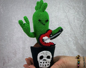 Punk Rock crochet cactus, decoración estudio música, regalos Heavy Metal, regalos Rockeros, Regalos fans del Rock, Regalo Músico Guitarrista