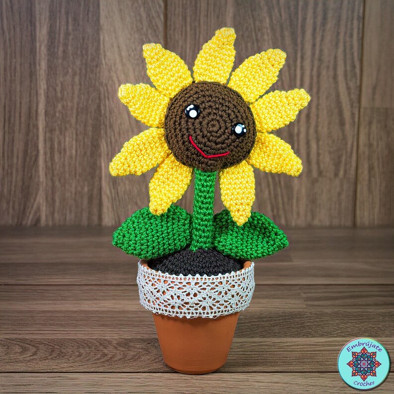 Crochet Sunflower in Pot Artificial Sunflower Potted Plants Etsy