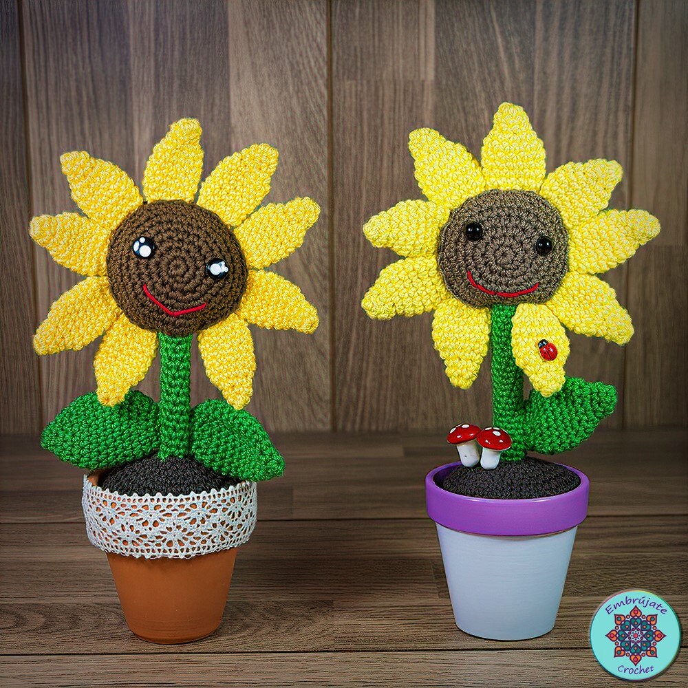 Crochet Sunflower in Pot Artificial Sunflower Potted Plants Etsy