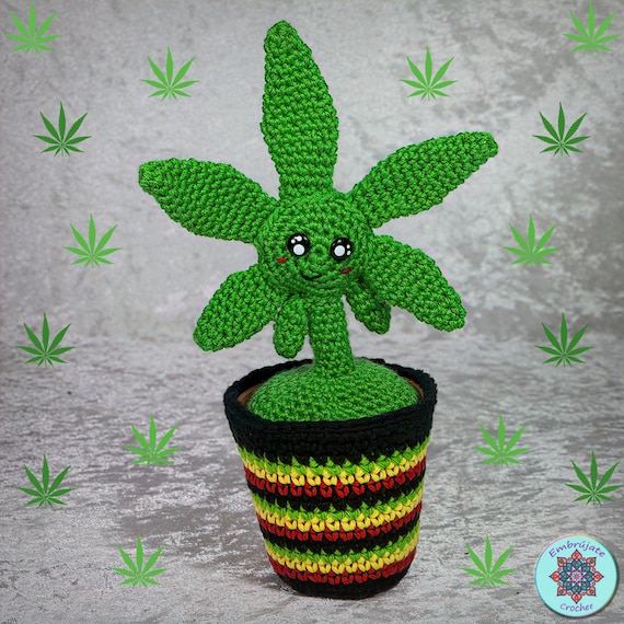 Cannabis Fake Plant, Marijuana Leaf Crochet Plant, Stoner Gifts, 420gifts, Ganja Plant Pot Decoration, Marijuana Weed Accessories Home Decor