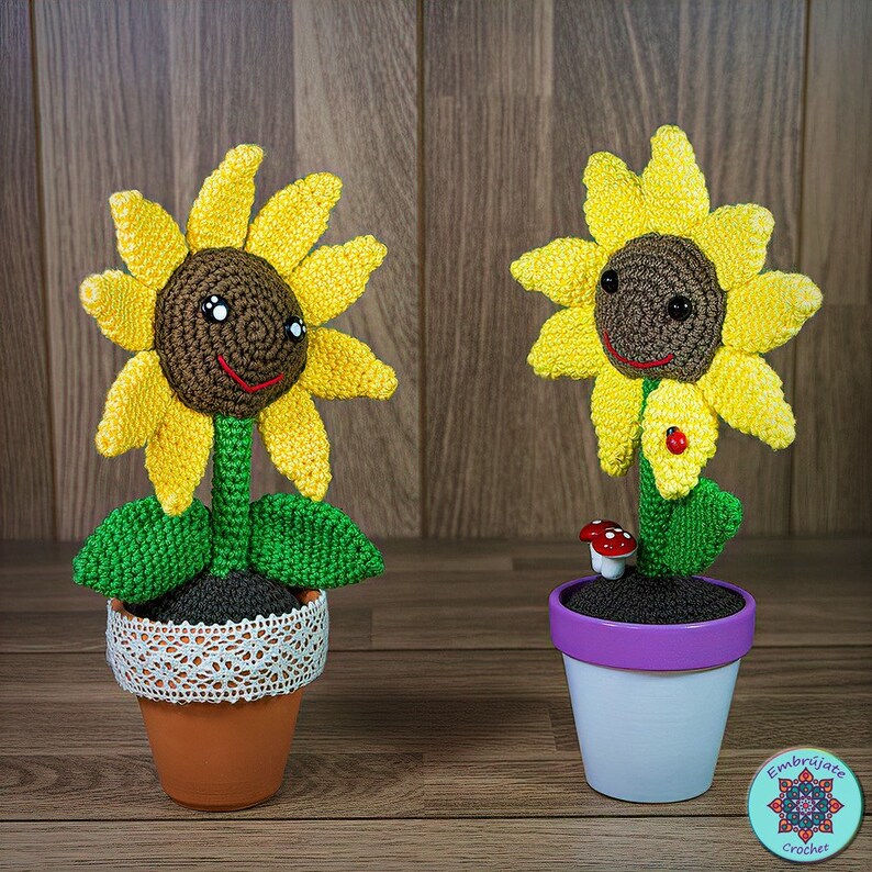 Crochet Sunflower in Pot Artificial Sunflower Potted Plants Etsy