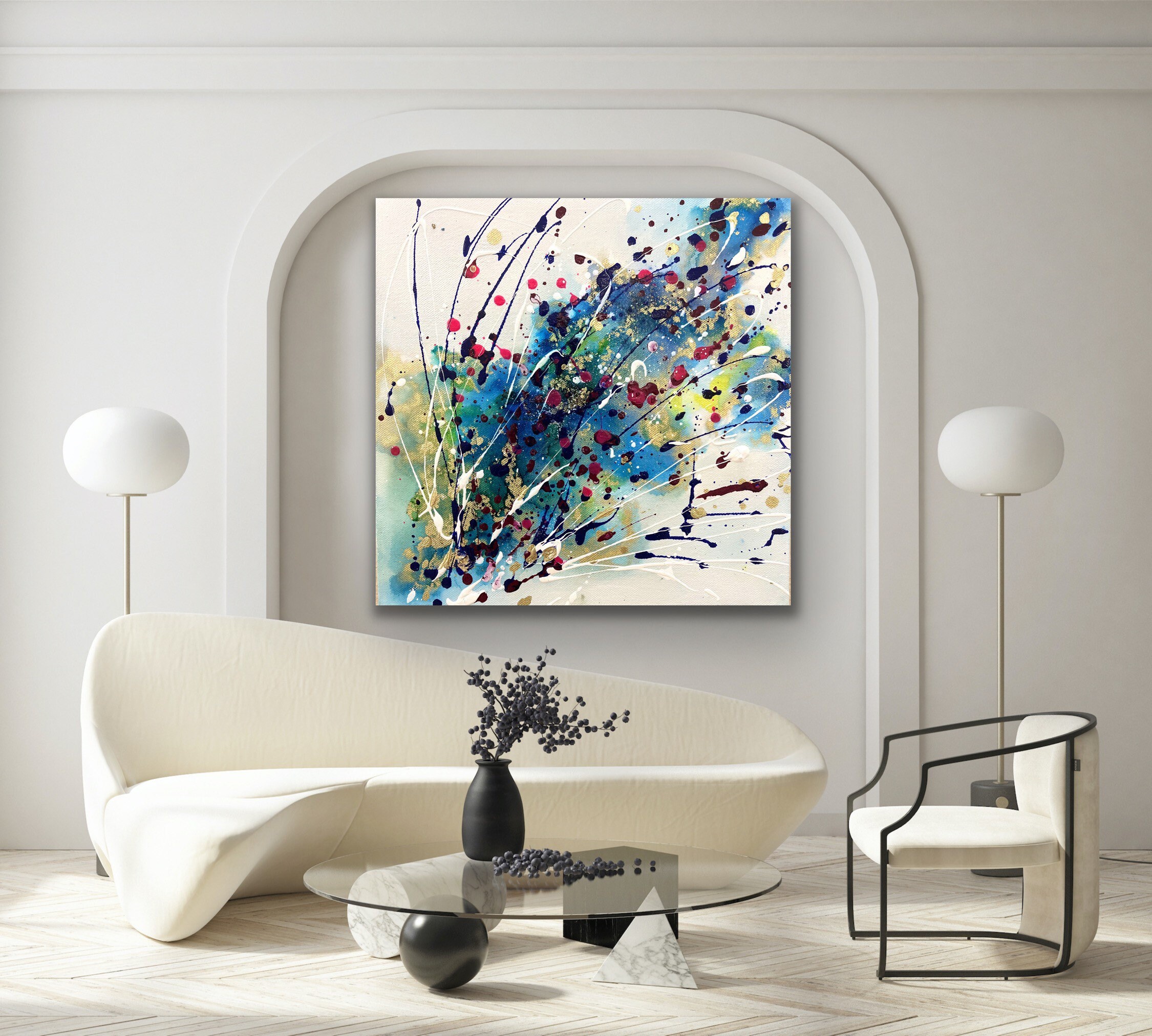 Pink Purple Blue Gold Wall Art Acrylic Abstract Art Etsy