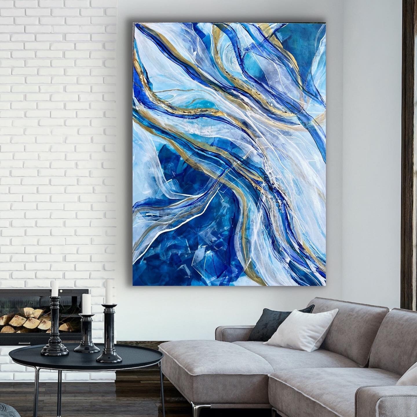 Blue White Abstract Wall Art Extra Large Abstract Painting Etsy
