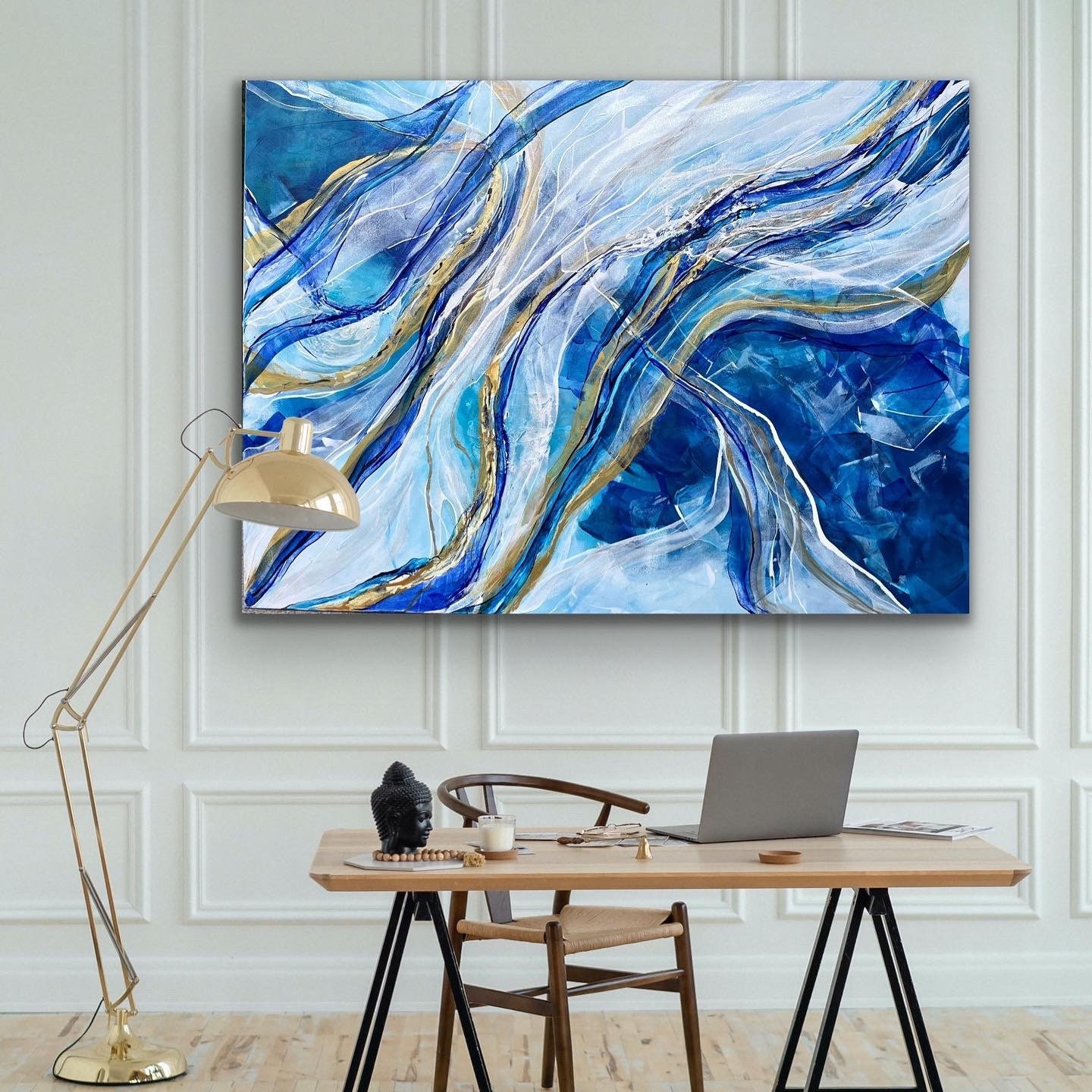 Blue White Abstract Wall Art Extra Large Abstract Painting Etsy