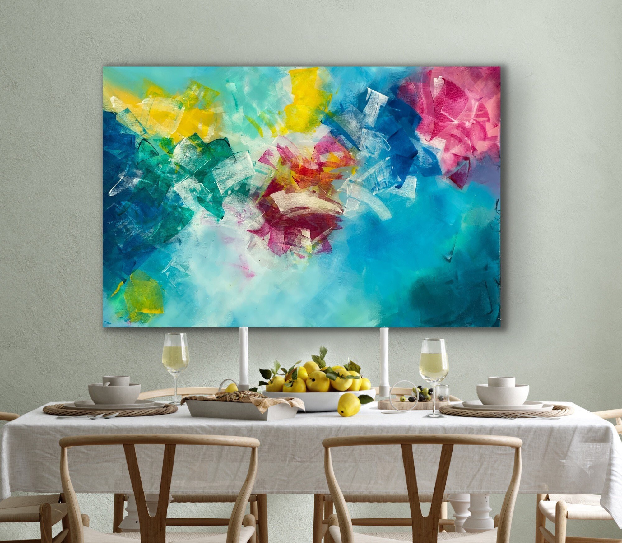Modern Teal Blue Pink Canvas Painting Contemporary Art - Etsy