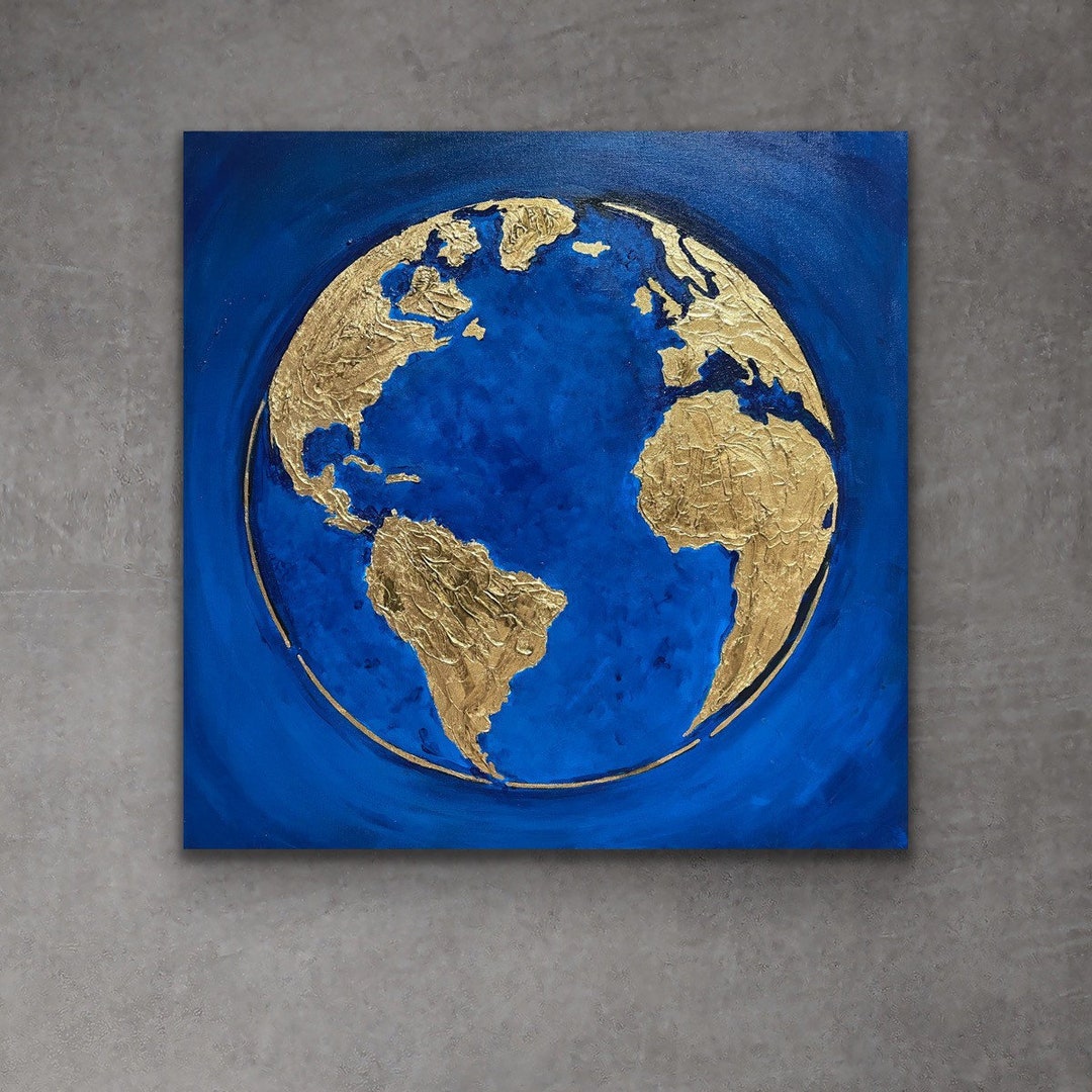 World Map Gold Leaf Art Original World Map Wall Art, Gold Leaf Paintng