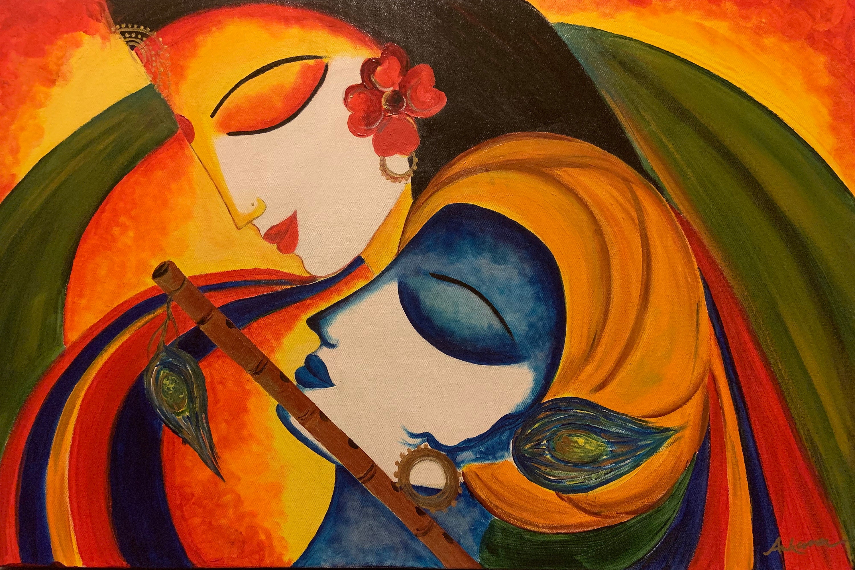 The Divine Romance Radha Krishna Painting Canvas Or Paper