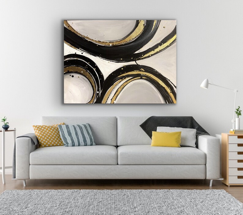 Black and White Abstract Art, Gold Leaf Abstract Art, Textured Art on