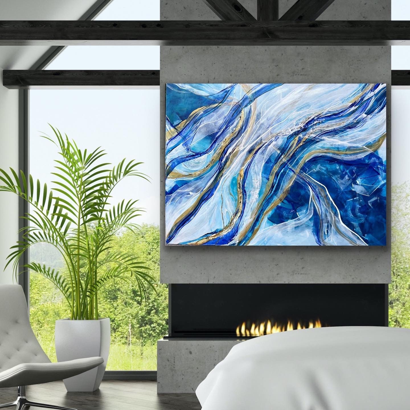 Blue White Abstract Wall Art Extra Large Abstract Painting Etsy
