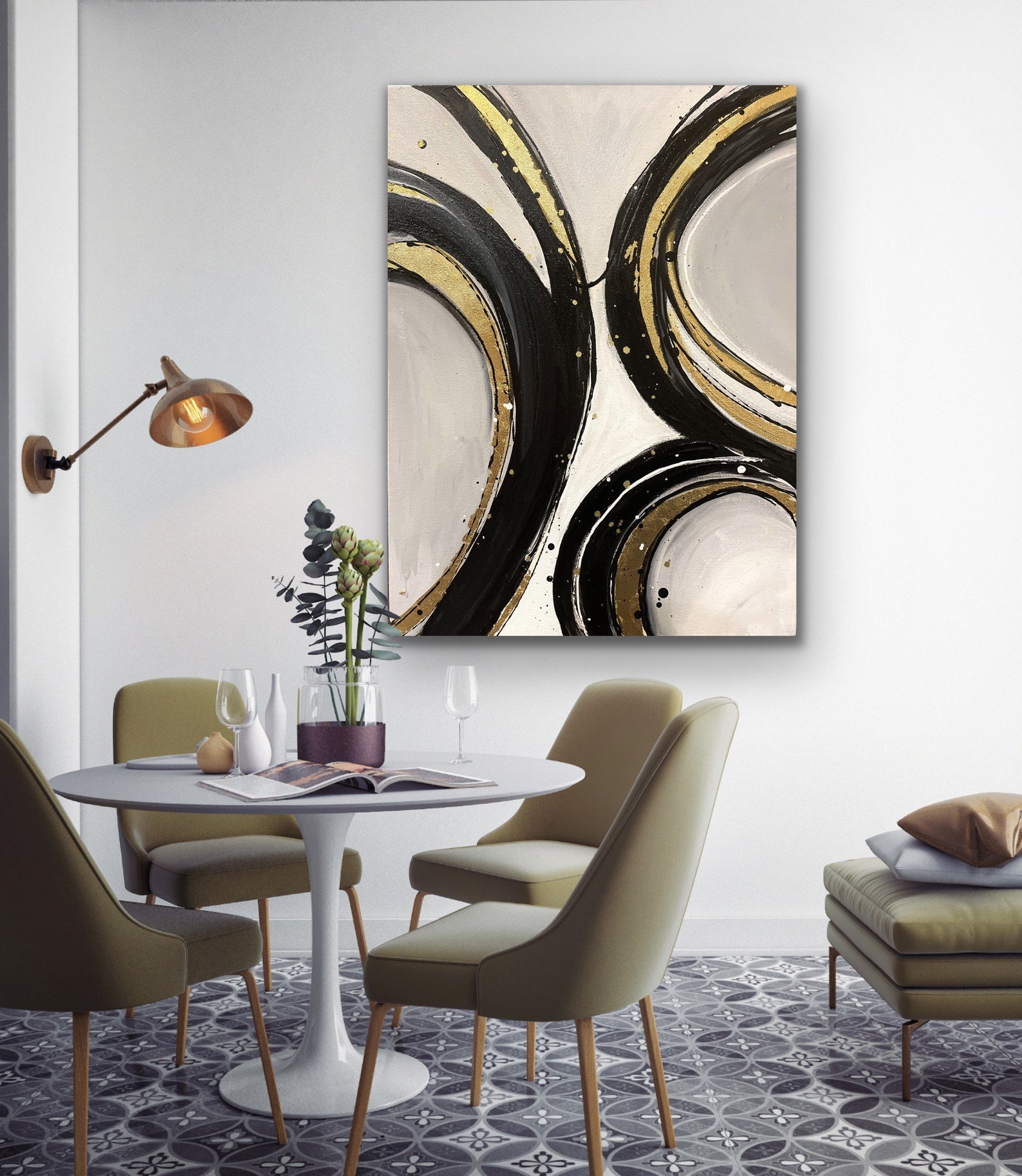 Black and White Abstract Art Gold Leaf Abstract Art Textured Etsy