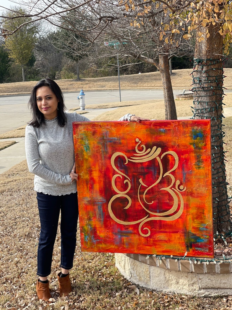 Abstract Extra Large Painting, Gold Leaf Art,abstract Indian Art, Modern Ganesha Painting