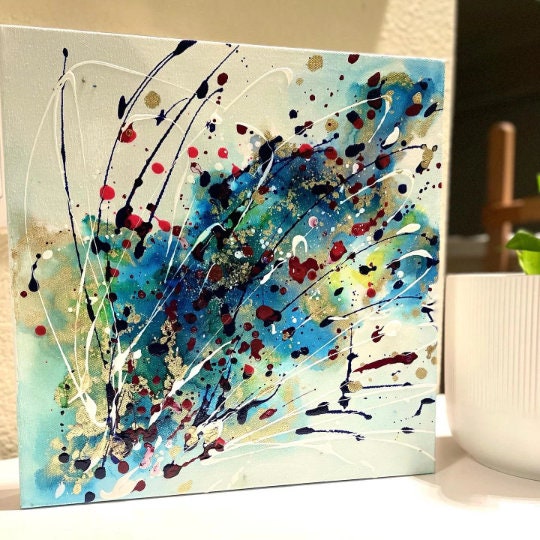 Pink Purple Blue Gold Wall Art Acrylic Abstract Art Etsy