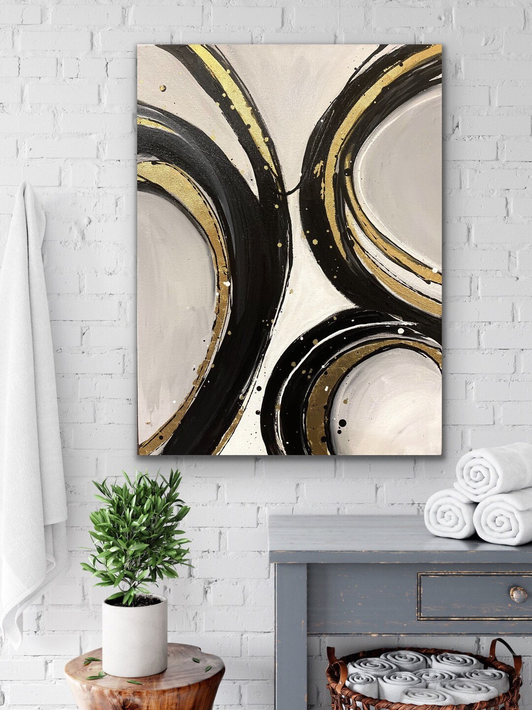 Black and White Abstract Art, Gold Leaf Abstract Art, Textured Art on ...