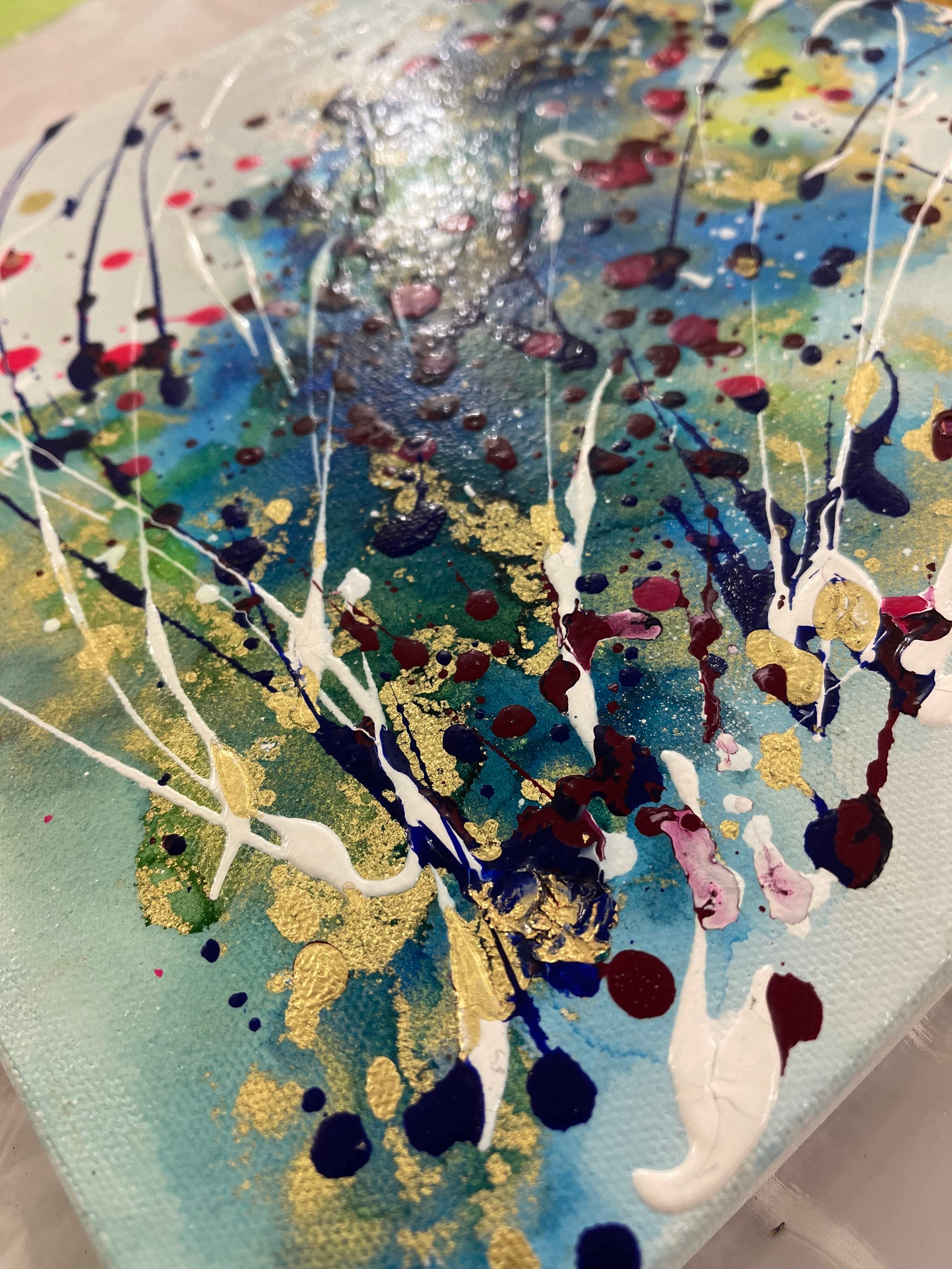 Pink Purple Blue Gold Wall Art Acrylic Abstract Art Etsy