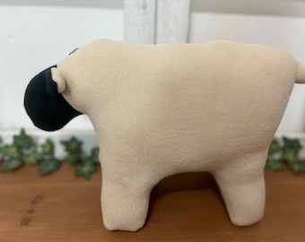 Plush tan sheep stuffed animal, farm animal toy, baby shower gift, nursery decor