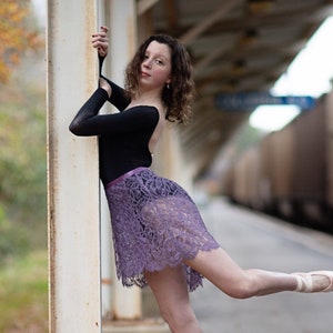 Sugarplum Purple Katerina Leavers Lace Ballet Wrap Skirt: Made to Order | Adult Ballet Skirt | Elegant Dance Practice Skirt