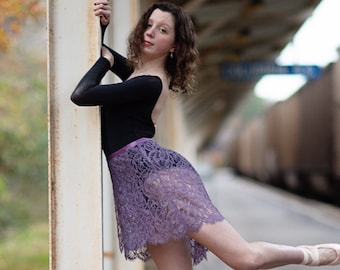 Sugarplum Purple Leavers Lace Ballet Skirt: Made to Order