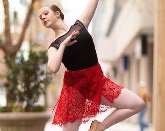 Red Leavers Lace Ballet Skirt: High-Low Wrap, Made to Order