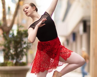 Red Katerina Leavers Lace Ballet Wrap Skirt: Made to Order | Adult Ballet Skirt | Elegant Dance Practice Skirt