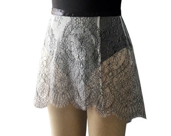 Ballet Wrap Skirt | Ivory-Black Gigi Eyelash Chantilly Lace Adult Ballet Skirt | Made to Order | Dance Practice Skirt | Ballet Dancewear