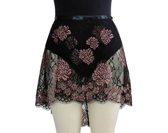 Lace Ballet Wrap Skirt: Black-Rose Gold Eyelash Lace, Adult Dance Skirt