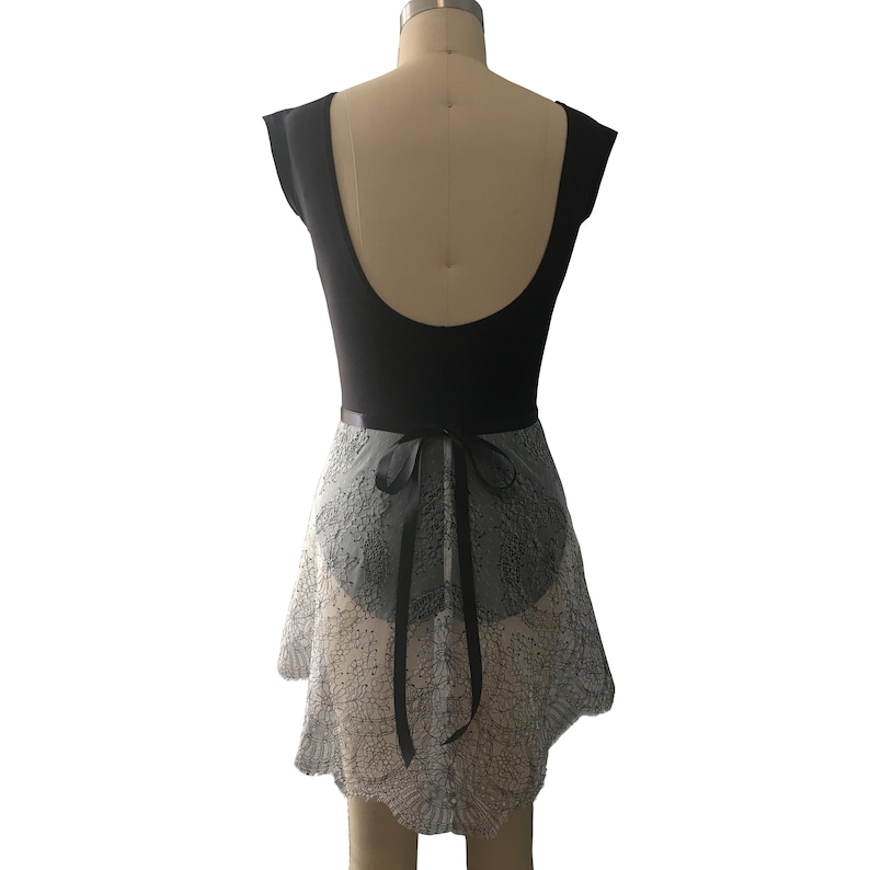 Ballet Wrap Skirt Ivory-Black Gigi Eyelash Chantilly Lace Adult Ballet Skirt Made to Order Dance Practice Skirt Ballet Dancewear image 3