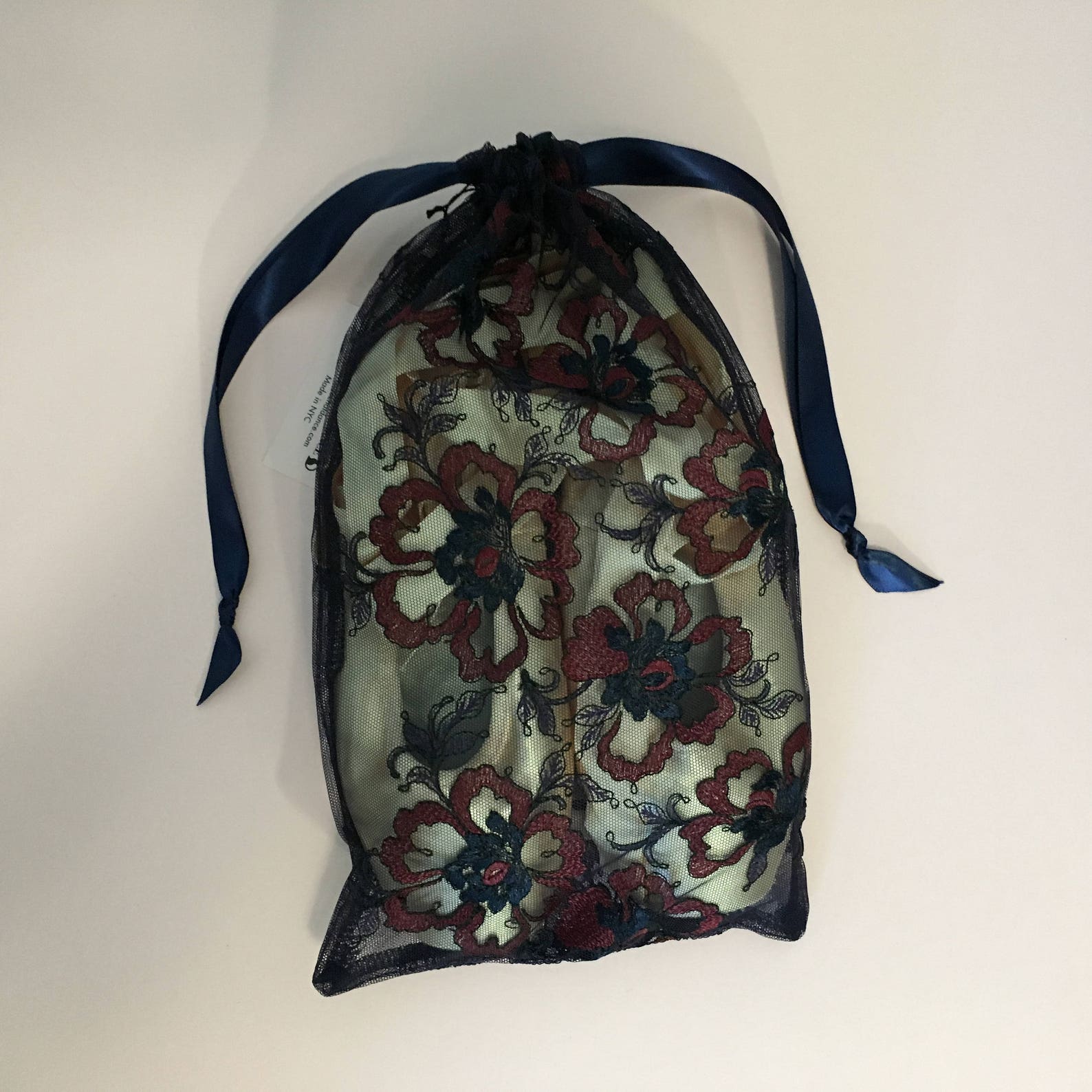 pointe shoe bag | navy and wine lady capulet embroidered tulle shoe bag | ballet shoe bag | dance shoe bag | toe shoe bag