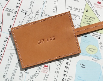 Luggage Tag "Jet Lag", Leather Travel Accessory, Traveller Gift Idea, Christmas Gift Idea, Handmade Leather Bag Tag