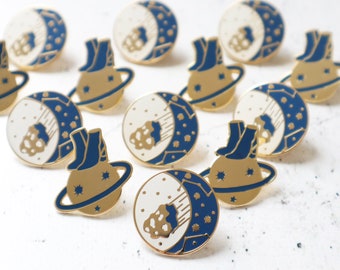 Cosmic Pins Set, Moon Phases Enamel Pin, Starry Sky Pin, Galaxy Gold and Blue Brooch, Constellations Pin, Meteorite Pin, Fall Accessory