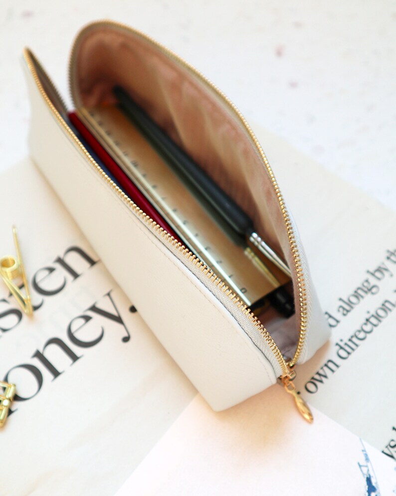 Vegan Leather Pencil Case Artist Pen Case Beige Pencil Case | Etsy