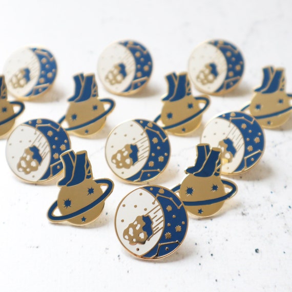 Cosmic Pins Set, Moon Phases Enamel Pin, Starry Sky Pin, Galaxy Gold and Blue Brooch, Constellations Pin, Meteorite Pin, Fall Accessory
