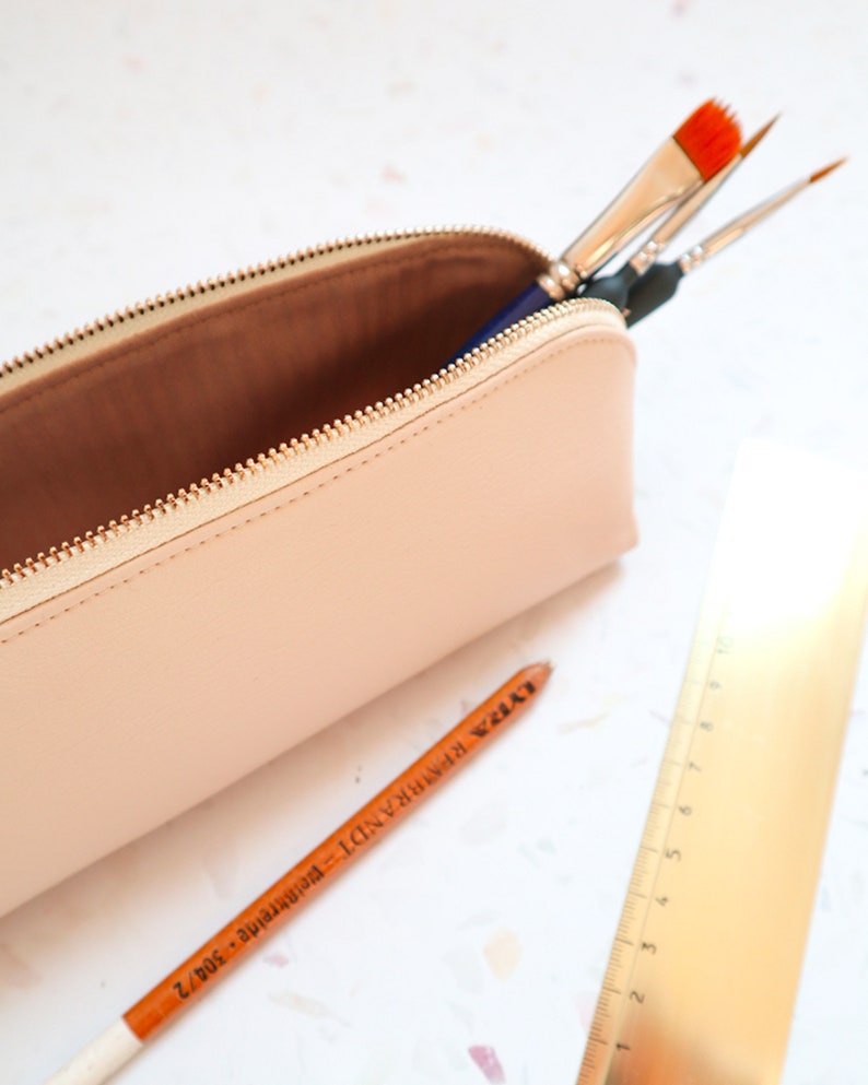 Vegan Leather Pencil Case Artist Pen Case Beige Pencil Case Etsy