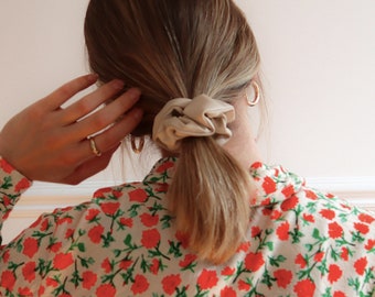 Vegan Leather Scrunchie / Beige Hair Accessory / Vegan Leather Hair Tie