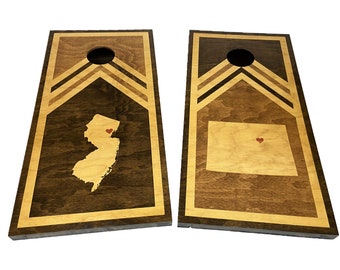 Wedding Retro Cornhole Boards, Personalized with your Hometown