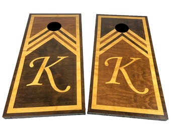 Letter "K" Cornhole Boards, Retro with the Initial "K" with optional Scorekeeper Scoreboard