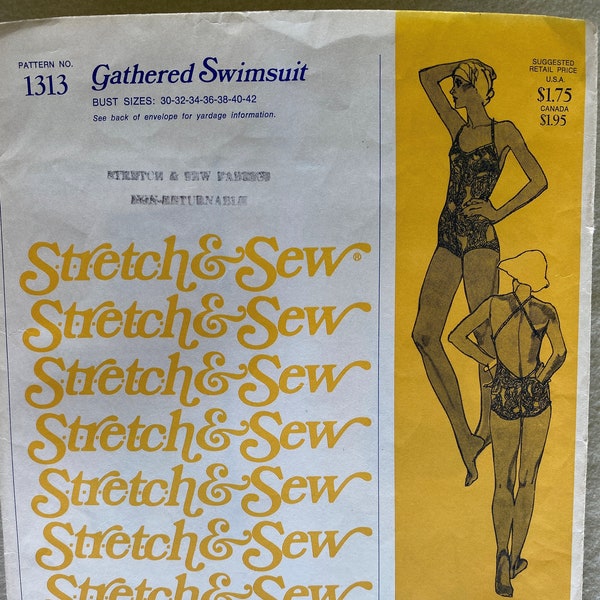 Vintage Stretch and Sew Pattern # 1313, Woman One-Piece Swim Suits for Stretch Fabric, Includes Bra Cups, Modest Pattern for Summer