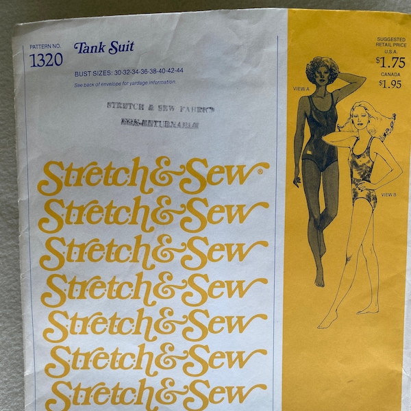 Vintage Stretch and Sew Pattern # 1320, Woman One-Piece Tank Swim Suits for Stretch Fabric, Optional Bra Cups, Modest Pattern for Summer