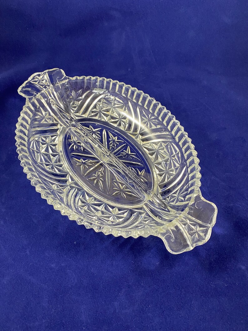 Vintage Cut Glass Relish Tray With Divider, Perfect for Parties and