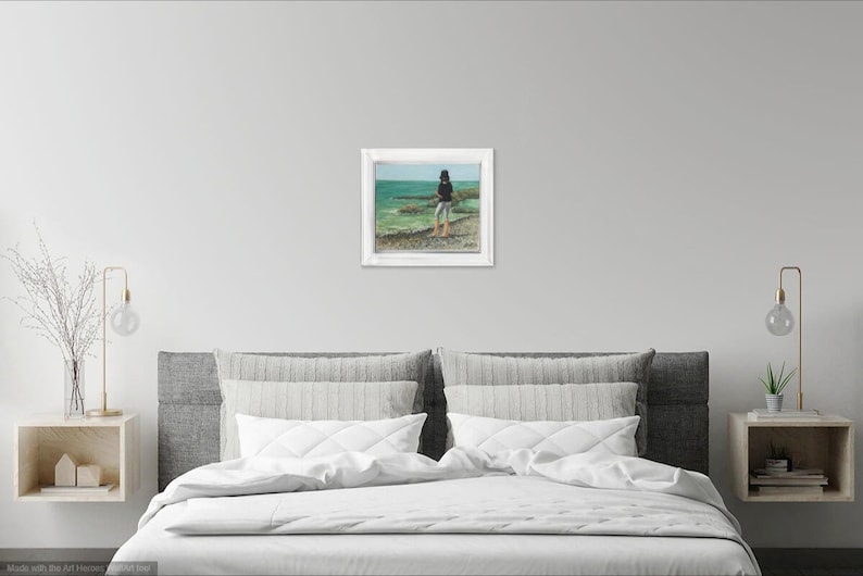 Sea painting Wall decor Small Oil paintings Plein Air artwork Unusual Gift Girl on a beach Original Artwork image 5