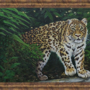 Wildlife Art, SALE, forest leopard painting, original Oil painting on linen canvas, 16 x 24 Seasonal Price reduction image 4