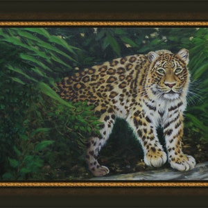 Wildlife Art, SALE, forest leopard painting, original Oil painting on linen canvas, 16 x 24 Seasonal Price reduction image 6