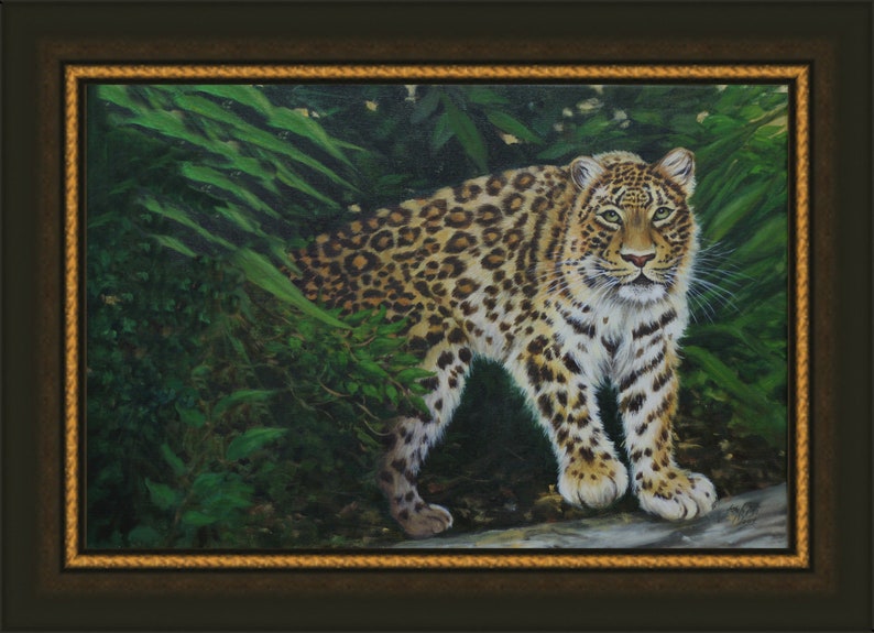 Wildlife Art, SALE, forest leopard painting, original Oil painting on linen canvas, 16 x 24 Seasonal Price reduction image 6